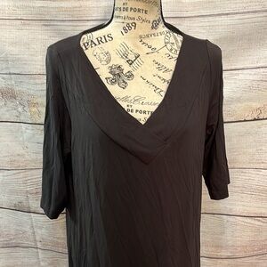 Eileen Fisher Dress Boxy V-neck Short Sleeves Brown Size Large System